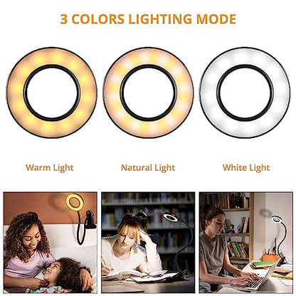 Woputne Desk Clip on Lamp for Reading Home Office, with 5V 2A Adapter, 10 Dimmable Brightness 3 Modes, Clamp Reading Light for Bed Headboard, Craft (Black)… - size: Black-1 Piece-Standard-With Adapter