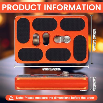 Frienda 2 Pieces Metal Quick Release Plate with 1/4''-20 Camera Screw Tripod Mount Plate Fits Standard for DSLR Camera Tripod Ball Head(Orange,Pu60) - color: Orange, style: PU60
