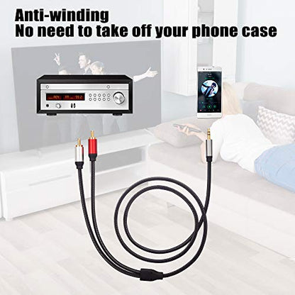 RCA Cable 50Ft, 3.5mm Male to 2RCA Male Stereo Audio Adapter Cable Nylon Braided AUX RCA Y Cord for Smartphones, MP3, Tablets, Speakers, HDTV and More(50Ft/15M) - size: 50 ft