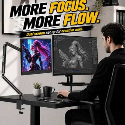 Magnetic Portable Monitor Stand for Desk, 2-in-1 VESA & Magnetic Tablet Holder for Bed, 360° Rotating Base Tablet Stand for iPad Pro, Galaxy Tab & Portable Screen for Office, Gaming & Study Setup
