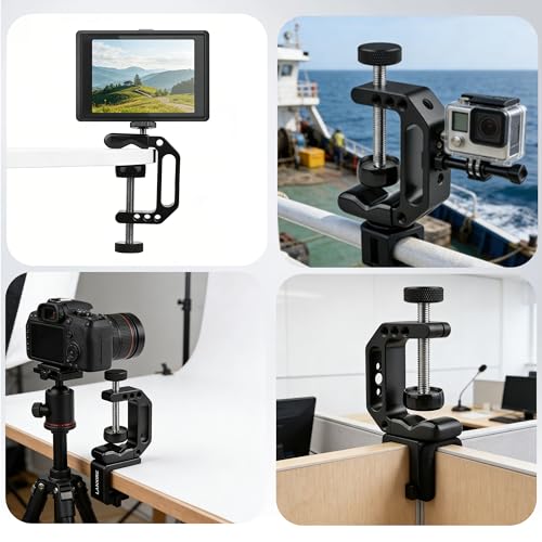 Camera Clamp Mount C Clamp with 1/4'' Screw Magic Arm - Perfect for Cameras, LED Video Lights, Monitors, Flash, Desk, Microphone, Action Camera