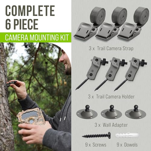 The...Cam Trail Camera Mount Kit – 6 Pack (3 Metal Mounts + 3 Straps), 360° Adjustable Tree & Wall Mount for Hunting & Security Cameras