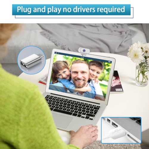 Webcam for PC, HD 1080P Webcam with Microphone, 110° Wide Angle USB Plug & Play - Noise Canceling for Video Calls, Streaming, Gaming - Built-in Privacy Shutter & Tripod - color: White