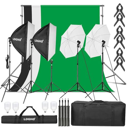Photography Lighting kit with Backdrops, 8.5x10ft Backdrop Stands, UL Certified 5500K 800W Equivalent 25W LED Umbrella Softbox Continuous Lighting, Photo Studio Equipment for Photo Video Shoot