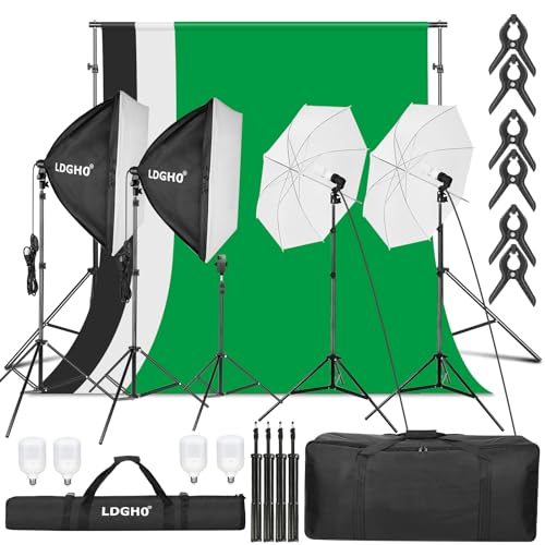 Photography Lighting kit with Backdrops, 8.5x10ft Backdrop Stands, UL Certified 5500K 800W Equivalent 25W LED Umbrella Softbox Continuous Lighting, Photo Studio Equipment for Photo Video Shoot