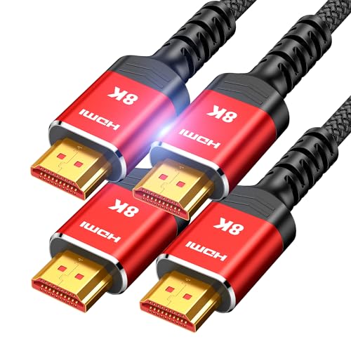 Highwings HDMI Cables 3.3FT/1M 2-Pack, (HDMI 2.1) 10K 8K@60Hz 4K@120Hz 48Gbps HDMI Cord, Ultra High Speed Picture Quality Performance Cable, Braided, HDCP 2.2&2.3, eARC, Ease of Installation - color: Red, size: 3.3 feet