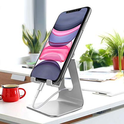 CreaDream Adjustable Cell Phone Stand, Phone Stand, Cradle, Dock, Holder, Aluminum Desktop Stand Compatible with Phone Xs Max Xr 8 7 6 6s Plus SE Charging, Accessories Desk,All Mobile Phones-Silver - color: Silver