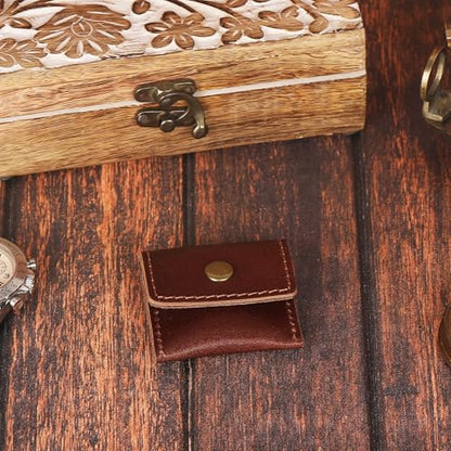 Leather Ring Pouch, Brown Leather Jewelry Holder, Wedding Case for Men and Women - Full Grain Pouch for Engagement Handcrafted Bridal Jewellery Storage, Guitar Picks Camera SD Card Holder - color: Wine