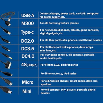 10 in 1 Universal USB Cable, Multi Charging Cable Compatible with Multiple Cell Phones Bluetooth Earphone Speaker MP3 Player