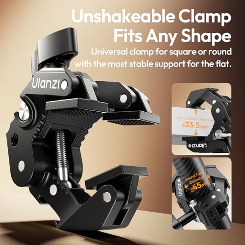 ULANZI CO78 Super Clamp Mount, 3-Jaw Y-Shape Super Clamp with Cold Shoe & 1/4"-20 Threads,ARRI Pins, Heavy Duty Camera Rig Mount for Monitors, LED Lights, Action Cameras, Desktop Rig, Load - Black
