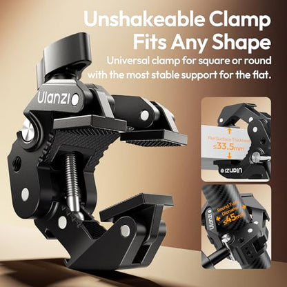 ULANZI CO78 Super Clamp Mount, 3-Jaw Y-Shape Super Clamp with Cold Shoe & 1/4"-20 Threads,ARRI Pins, Heavy Duty Camera Rig Mount for Monitors, LED Lights, Action Cameras, Desktop Rig, Load - Black