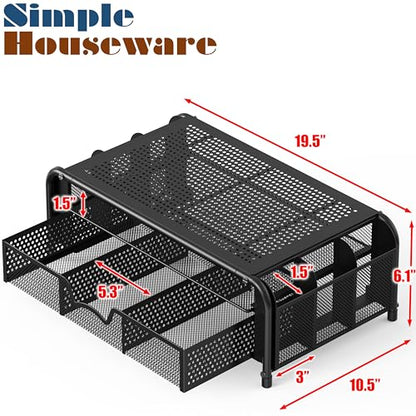 Simple Houseware Monitor Riser Stand with Pull-Out Drawer and Pen Holders, Black