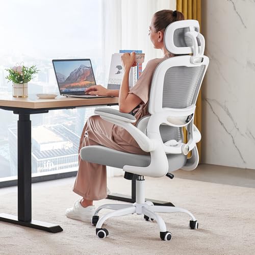 TRALT Office Chair Ergonomic Desk Chair, 330 LBS Home Mesh Office Desk Chairs with Wheels, Comfortable Gaming Chairs (1, White) - color: White