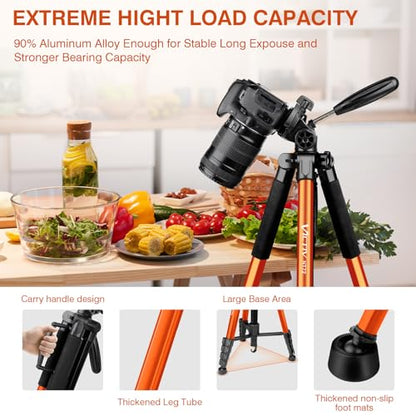 Tripod for Camera, 72" Tall Camera Tripod & Monopod with Remote, Professional Heavy Duty Compact Camera Stand for Phone, DSLR, Spotting Scope, Telescope, Binocular - color: Orange