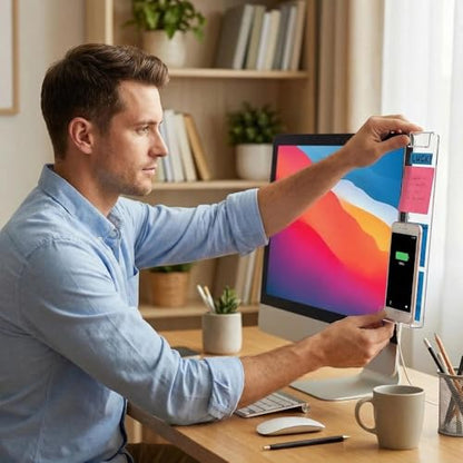 2 Pcs Computer Monitor Memo Board with Phone Holder, Clear Acrylic Screen Side Panel, Sticky Note Message Board, Aesthetic Desk Organization & Office Accessories for Women