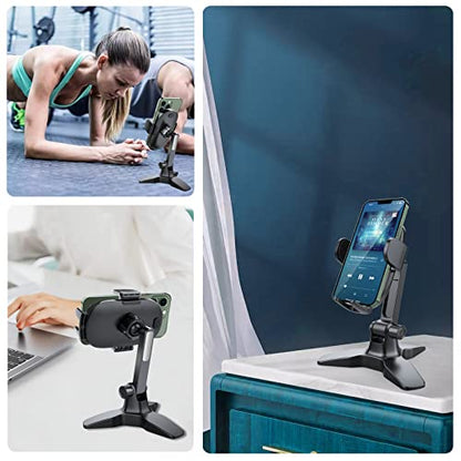 OQTIQ Cell Phone Stand for Desk with 360° Ball Head Swivel, Sturdy Heavy Duty Tripod Base, Thick Case Friendly, Home Office Desk Accessories Phone Stand for iPhone Android Phones