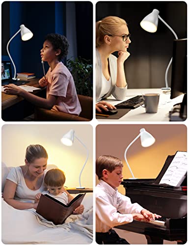 BOHON Clamp Lamp 5 Color Modes 10 Brightness Dimmer Bedside Lamp, White | Reading Light 10W 38 LED Desk Lamp with Auto Off Timer 360° Flexible Gooseneck Clip on Light for Bed Office, Adapter Include - color: White