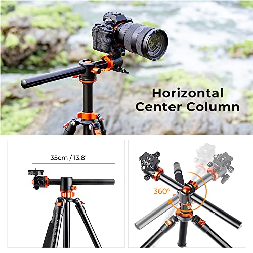 K&F CONCEPT 73 inch /186cm Camera Tripod,Transverse Center Column Aluminium DSLR Tripod with 360 Degree Ball Head 10kg Load Capacity,Quick Release Plate,Detachable Monopod T255A3+BH-28L - size: T255A3+BH-28L
