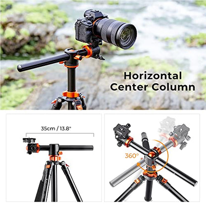 K&F CONCEPT 73 inch /186cm Camera Tripod,Transverse Center Column Aluminium DSLR Tripod with 360 Degree Ball Head 10kg Load Capacity,Quick Release Plate,Detachable Monopod T255A3+BH-28L - size: T255A3+BH-28L