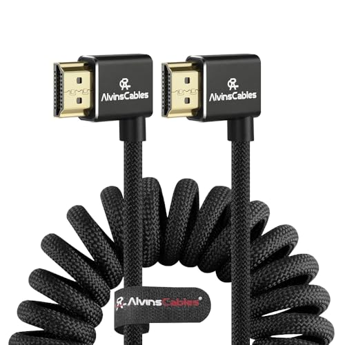 Alvin's Cables 8K 2.1 HDMI Cable 48Gbps 8K@60Hz 4K@120Hz High Speed Braided Coiled Cable for Sony A7 A9, BMPCC, for Canon C70, for Atomos Ninja, for Feelworld, Left to Left Angle, Black - color: Black, size: Left to Left Angle