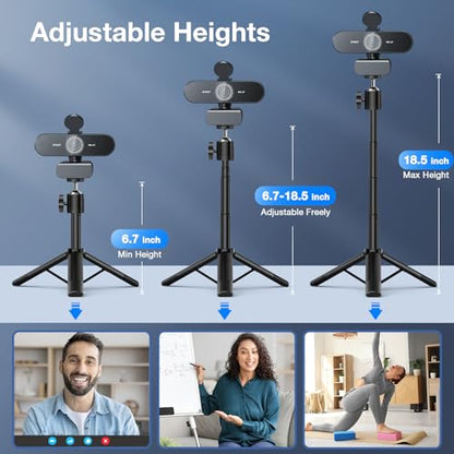 EMEET NOVA 4K Webcam with Tripod - 4K UHD, PDAF Autofocus, Adjustable Heights with 360° Swivel Head, 2 Noise-Cancelling Mics, USB Plug&Play, Privacy Cover, Ideal for Online Meetings&Live Streaming - style: 4K Tripod 360° Swivel
