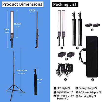 LED Video Light Battery Powered Photography Light Portable Handheld Wand,Dimmable 2800-5500K Photo Studio Light Kit with NP-550 Li-ion Battery and Stand for Portrait, YouTube,Outdoor Video - size: Lighting kit+NP-F550 battery