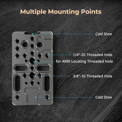 SMALLRIG Extension Cheese Plate, Multifunctional Mounting Plate with 1/4" and 3/8" Threaded Holes, Cold Shoe Mounts, and 3/8"-16 Locating Hole for ARRI, Fits for Camera Rig, DSLR Accessories - 4887