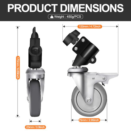 Wellmaking 3-Pack Professional Swivel Caster Light Stand Wheel Sets, Durable Metal Construction and Rubber Base, for Studio Photography Video Shooting