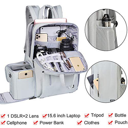 CADeN Camera Backpack w/ 15.6" Laptop Compartment, USB Charge Port, Tripod Holder, Rain Cover Compatible for Sony Canon Nikon - color: L5 Generation 3 Light Gray