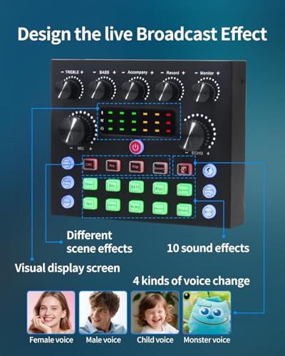 Podcast Equipment Bundle for 1, Studio Recording Kit with Condenser Mics, Bluetooth Sound Card, DSP Effects, Real-Time Monitoring, Plug & Play for Streaming, Singing, Gaming, (Black, 2 Packs)