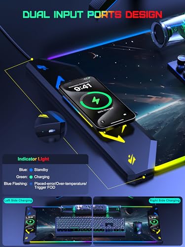 TopMade Wireless Charging Mouse Pad, RGB Gaming Mousepad, 35.4" x 15.8" Extra Large Waterproof Keyboard Desk Pad, Computer Desk Mat, Cosmic Planet (Includes 20W PD Power Adapter & 6.56ft Woven Cable) - color: RGB-Cosmic Planet-35.4"x15.8"-with Adapter