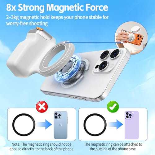 Magnetic Phone Camera Grip,Smartphone Shooting Holder, Selfie Handle Fun Shot Magnetic Grip for iPhone & Android with Wireless Shutter Button, Creator Kit for TikTok/Selfies/Photography/Video - size: Phone Camera Grip no Light