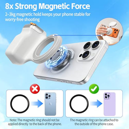 Magnetic Phone Camera Grip,Smartphone Shooting Holder, Selfie Handle Fun Shot Magnetic Grip for iPhone & Android with Wireless Shutter Button, Creator Kit for TikTok/Selfies/Photography/Video - size: Phone Camera Grip no Light