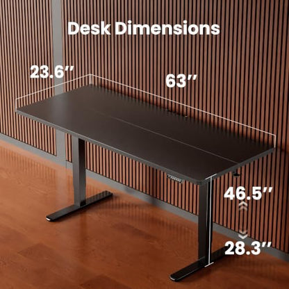ErGear Height Adjustable Electric Standing Desk, 63 x 24 Inches Sit Stand up Desk, Memory Computer Home Office Desk, Black - color: Black, size: 63 X 24 Inches