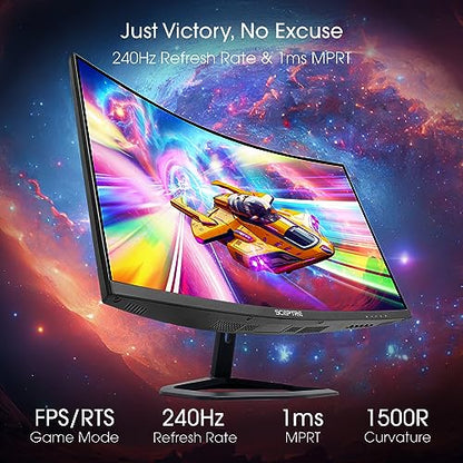 Sceptre New 27-inch Curved Gaming Monitor FreeSync 240Hz Plus DisplayPort HDMI 1ms 99% sRGB Build-in Speakers, R1500 Machine Black 2025 (C275B-FWT240 Series) - style: 27" Curved 240Hz