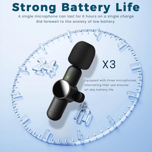 Mini Microphone for iPhone Android, 3 Wireless Lavalier Microphones | USB-C Lightning 3.5mm receiver, plug and play noise reduction mic for camera, TikTok, YouTube, vlog and interviews