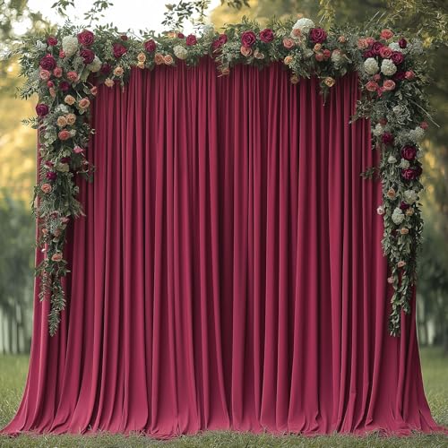 ESGOTBME 30x10ft Wrinkle Free ‌Burgundy Backdrop Curtain for Parties Soft Fabric Drapes Wedding ‌Curtain Backdrop for Birthday Party Decorations Background for Photography 5x10ft, 6 Panels - color: Burgundy, size: W5' X H10'(6 Panels)