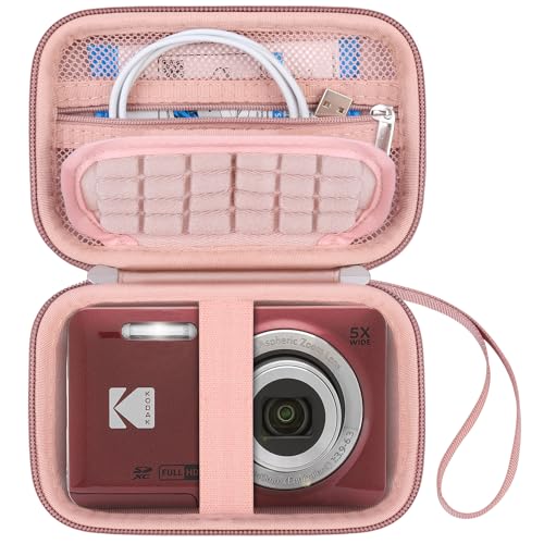 Canboc Carrying Case for KODAK PIXPRO FZ55/ FZ45/ FZ43/ FZ53 16MP Digital Camera, Video Vlogging Camera Bag, Zipper Mesh Pocket fit Cable, Rose Gold (Case Only) - color: Regular-Rose Gold