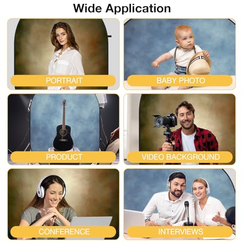 Kate 5x6.5ft(1.5x2m) Collapsible Backdrop Blue Brown Texture Folding Double Sided Backgrounds for Photo, Video Meetings, Live Streaming