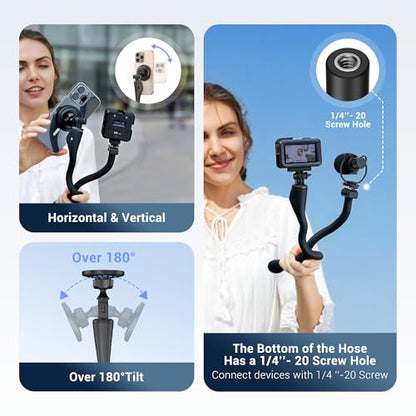 29.5'' Magnetic Flexible Gooseneck Phone Mount Holder for iPhone 17 16 15 Pro Max & Action Camera,Long Arm Bendable Selfie Stick Cell Phone Stand with 1/4"20 for Stroller Treadmill Gym Shopping Cart