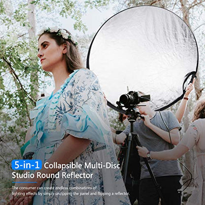 Neewer 5-in-1 Portable Round 43 in/110cm Light Reflector Collapsible Multi-Disc with Single Grip and Bag for Studio Photography Lighting and Outdoor Lighting - Gold/Silver/White/Black/Translucent - size: 110cm