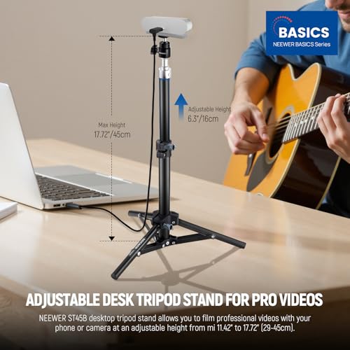 NEEWER Webcam Stand Tripod for Desk, Mini Desktop Tripod with Cell Holder Compatible with Logitech Anker Emeet Webcam Ring Light for Video Recording Live Streaming Zoom Call, Max Load 2.2lb/1kg, ST45B - style: ST45B