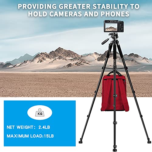 74’’ Camera Tripod,Heavy Duty Camera Stand Tripod,Cell Phone Tripod with Phone Holder, Professional Travel DSLR Tripods Compatible with DSLR Cameras,Cell Phones,Projector,Webcam(Black) - color: Black