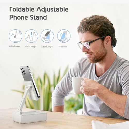 TechGlow Foldable Cellphone Stand with Bluetooth Speaker and Charging Function Birthday Gifts for Men Women Mother Father Brother Sister Teens Cool Tech Gadgets-White - color: White