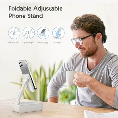 TechGlow Foldable Cellphone Stand with Bluetooth Speaker and Charging Function Birthday Gifts for Men Women Mother Father Brother Sister Teens Cool Tech Gadgets-White - color: White