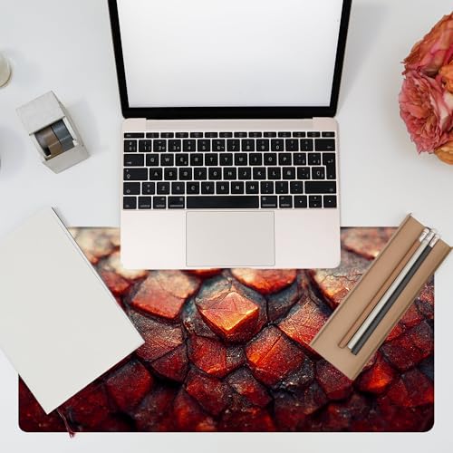 Desk Mat, Red Fire Dragon Scales Desk Pad, Cool Dragon Large Gaming Mouse Pad for Desk, 31.5"x15.7" Extended Big Computer Keyboard Mouse Pad with Non-Slip Base and Stitched Edge - color: Red Fire Dragon Scales