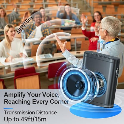 Moman Voice Amplifier with Wireless Lavalier Microphone, Zero Whistling Low Latency Portable Speaker, Personal PA System with Wireless Clip on Mic for Teachers Classroom Yoga Tour Guide Meeting Coach - color: Black