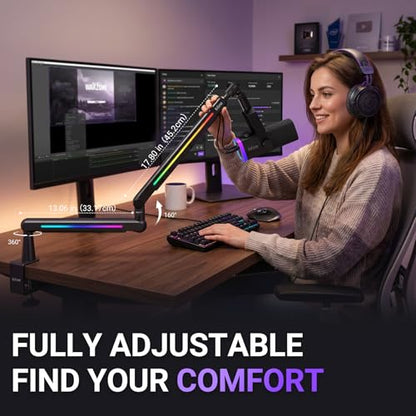 FIFINE Microphone Boom Arm with Controllable RGB, Adjustable Low Profile Mic Stand with Desk Mount Clamp,Cable Management, Screw Adapter for Gaming, Podcast, Streaming, Studio-BM88Pro - color: black