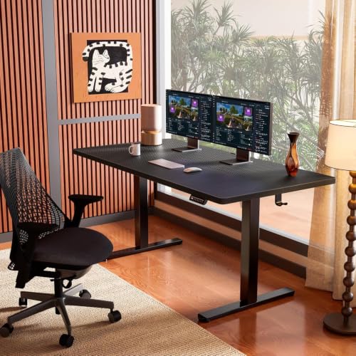 ErGear Height Adjustable Electric Standing Desk, 63 x 28 Inches Sit Stand up Desk, Memory Computer Home Office Desk, Carbon Fiber Black - color: Carbon Fiber Black, size: 63.0 X 27.6 Inches