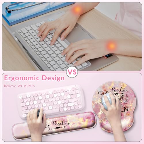 Desk Mat Set + Keyboard and Mouse Pad with Wrist Rest Support,4-in-1 Large Mousepad Computer Mats for Desktop Home & Office-Pink Positive - color: C1-Pink Stay Positive
